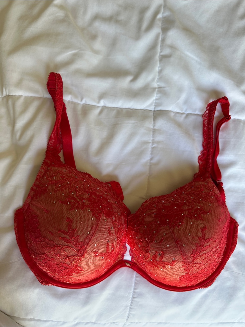 Victoria's Secret Red Lace Underwire Bra with Embellishments